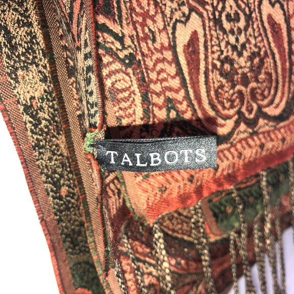 Talbots Scarf Used Large Oranges Greens *No Material Tag - Picture 8 of 16